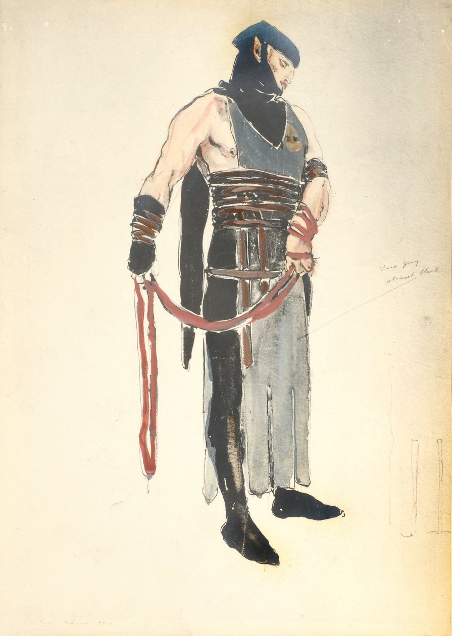Kostymedesign for Queens Servant i Le Mort de Tintagiles, 1912 (wc på papir) av Charles Ricketts