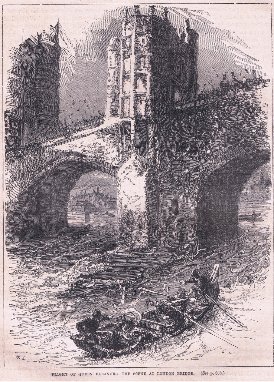 Flight of Queen Eleanor: scene ved London Bridge AD 1263 av Charles Ricketts