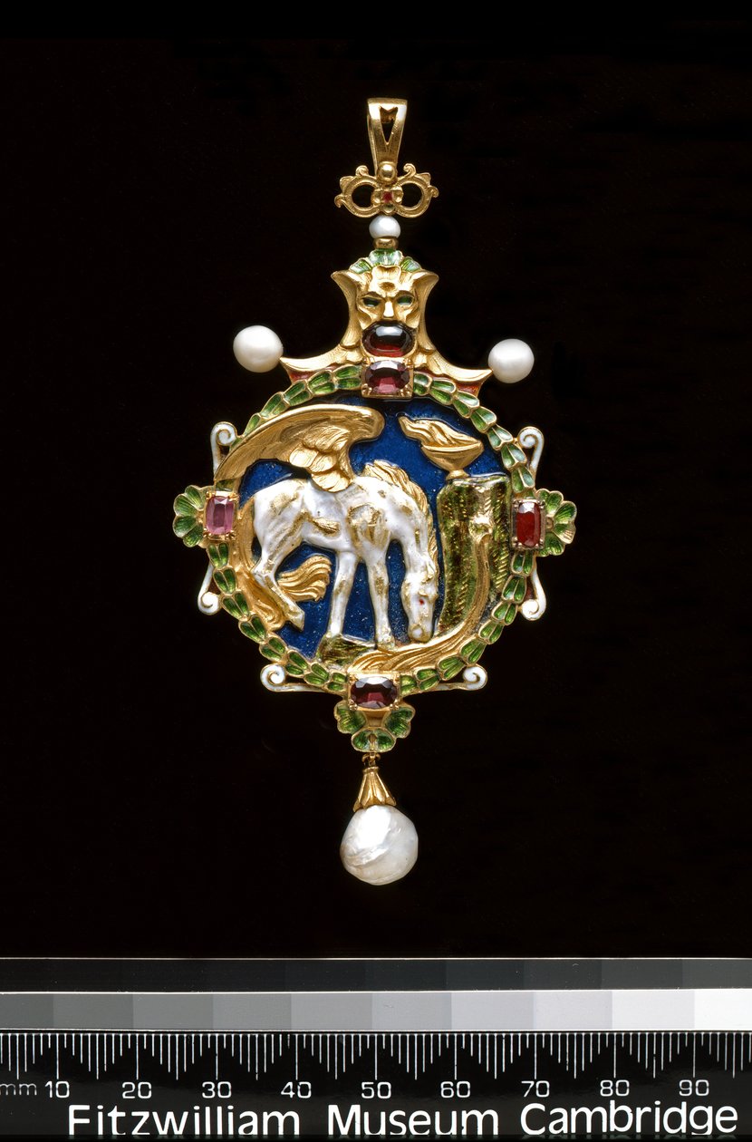 Anheng: Pegasus drikker fra Hippocrene-fontenen (gull, emalje, perle og wc) av Charles Ricketts