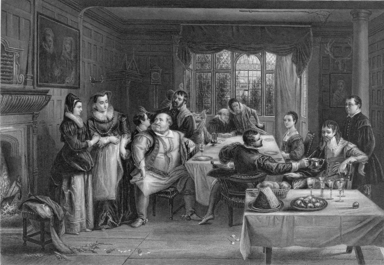 Falstaff og hans venner, gravert av William Greatbach (f.1802) (gravering) av Charles Robert (after) Leslie