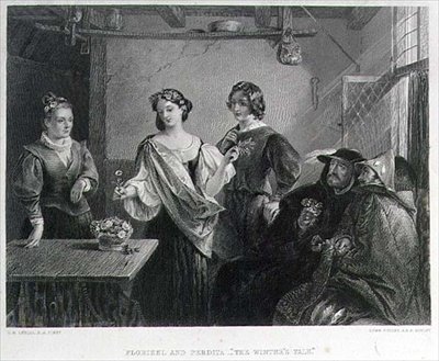 Florizel og Perdita, gravert av Lumb Stocks (1812-92) (gravering) av Charles Robert (after) Leslie