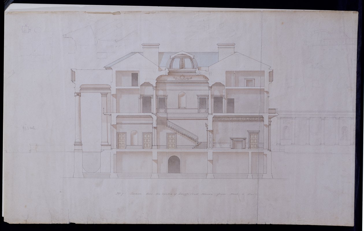 Design for Lough Crew House, County Meath, Irland, ca. 1825 (penn og blekk og wc på papir) av Charles Robert Cockerell