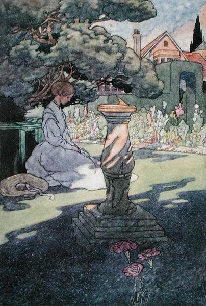Siste solstråler, utgitt 1912 (farge litho) av Charles Robinson