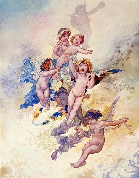 Putti med kranser av blomster av Charles Robinson