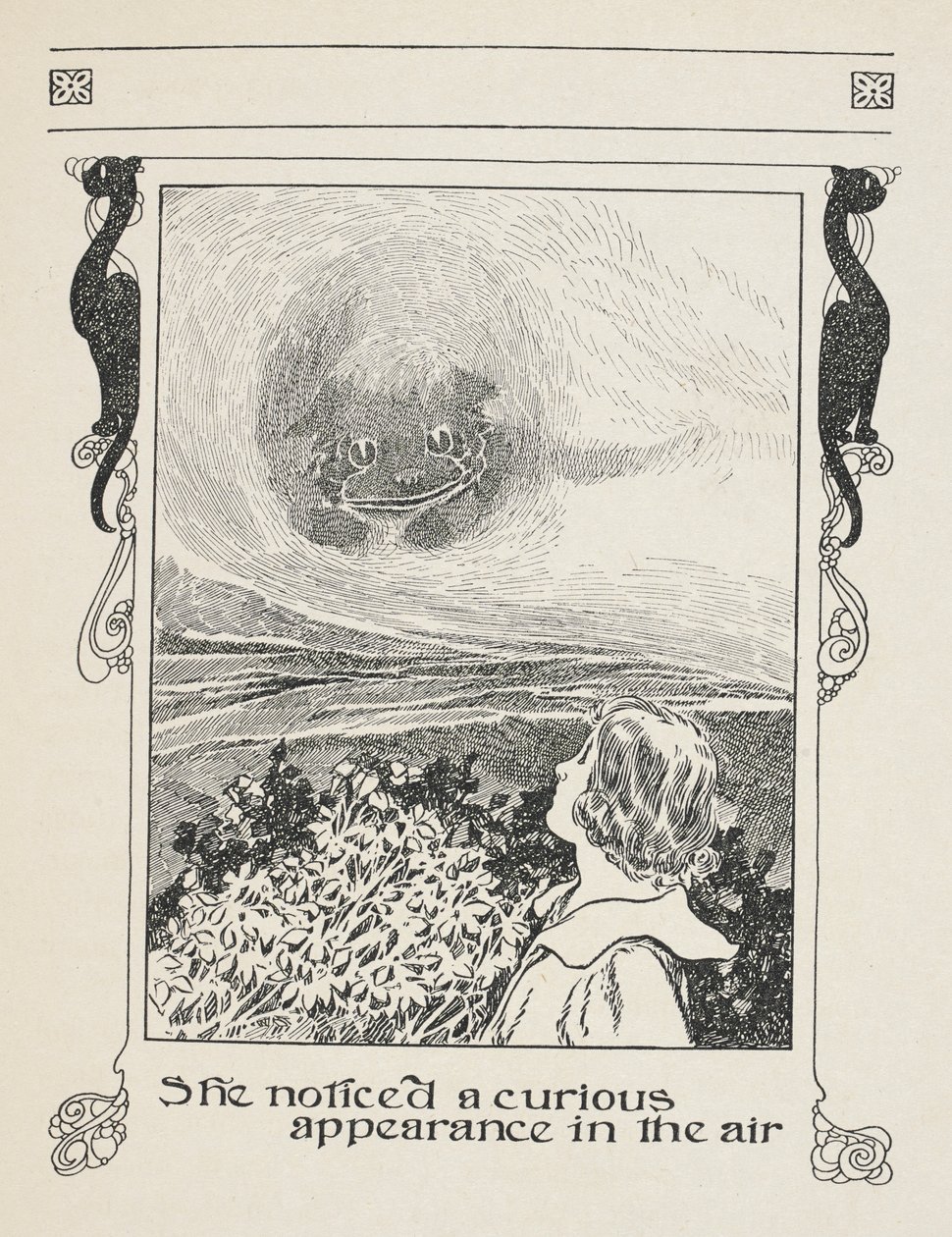 Hun la merke til et merkelig syn i luften. Alice og cheshirekatten. av Charles Robinson