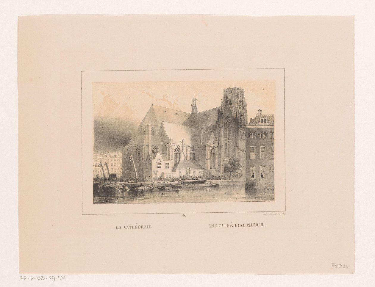Utsikt over Grote eller Sint-Laurenskerk i Rotterdam La cathedrale / katedralkirken (tittel på objekt) Vues et monuments de la ville de Rotterdam / Utsikt og monumenter av byen Rotterdam (serietittel) av Charles Rochussen