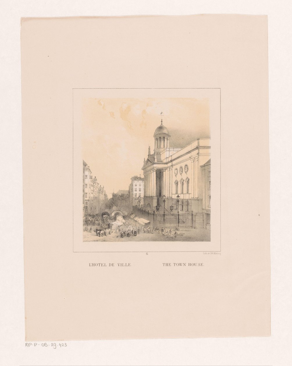 Utsikt over rådhuset i Rotterdam L'Hotel de Ville / Byhuset (tittel på objekt) Vues et monuments de la ville de Rotterdam / Utsikt og monumenter av byen Rotterdam (serietittel) av Charles Rochussen