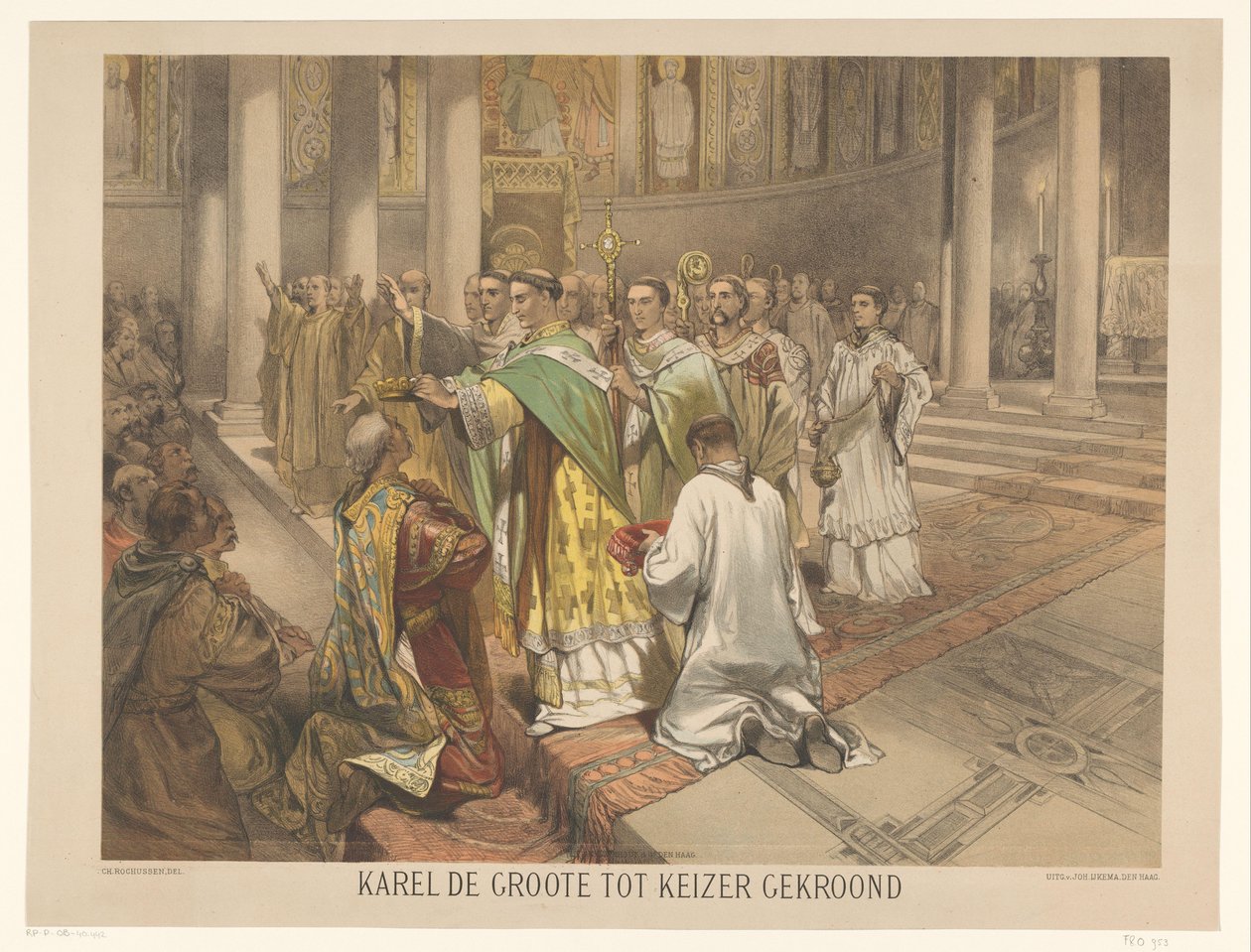 Karl den Store kronet til keiser Charlemagne kronet til keiser (tittel på objekt) Serie med tjuefire nasjonale historieplater, for skole og hjem (serietittel) av Charles Rochussen