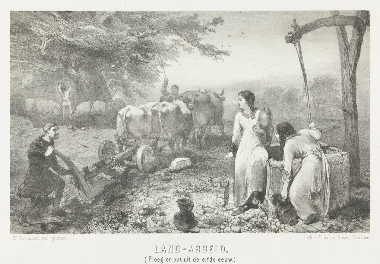Landarbeid (plog og brønn fra det ellevte århundre) (tittel på objekt) av Charles Rochussen