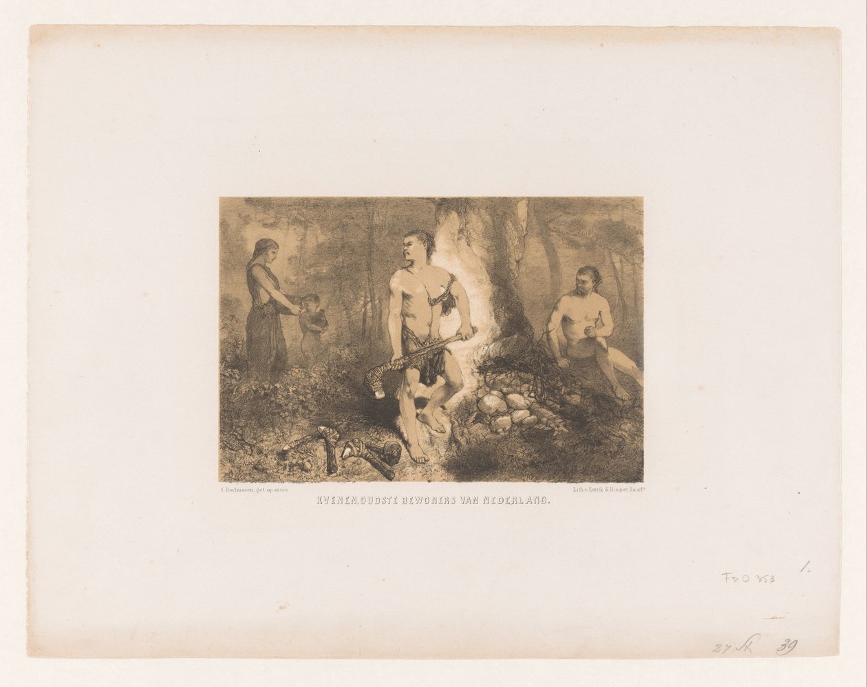Menn, kvinne og barn i skogen kvener, eldste innbyggere i Nederland (tittel på objekt) av Charles Rochussen