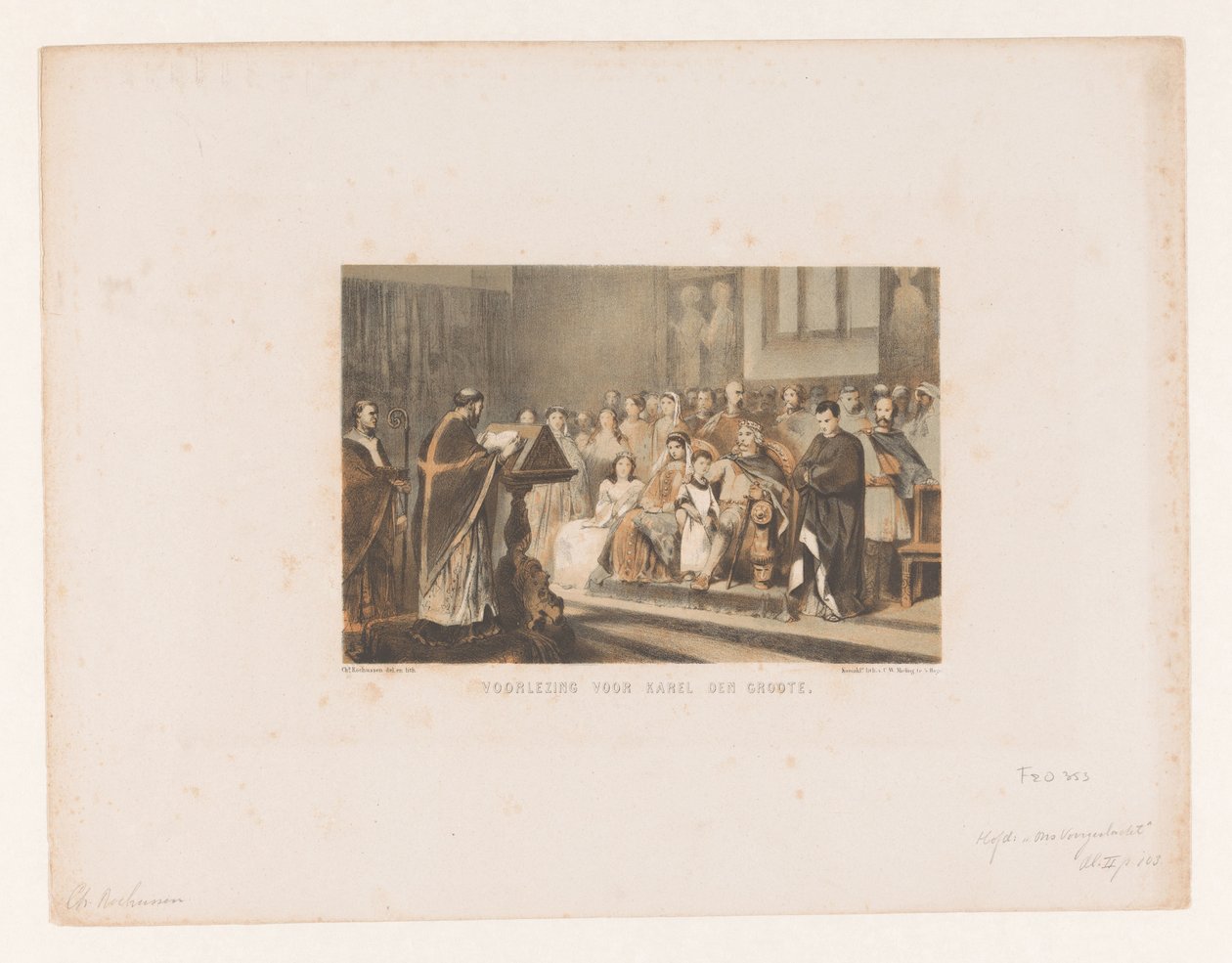 Prest leser for Karl den Store Lesing for Karel den Groote (tittel på objekt) av Charles Rochussen