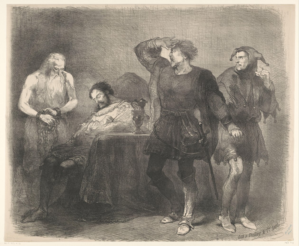 Scene fra scenedramaet The Ghost Kunngjøringer om balletter og skuespill fremført i Amsterdam City Theatre (serietittel) av Charles Rochussen