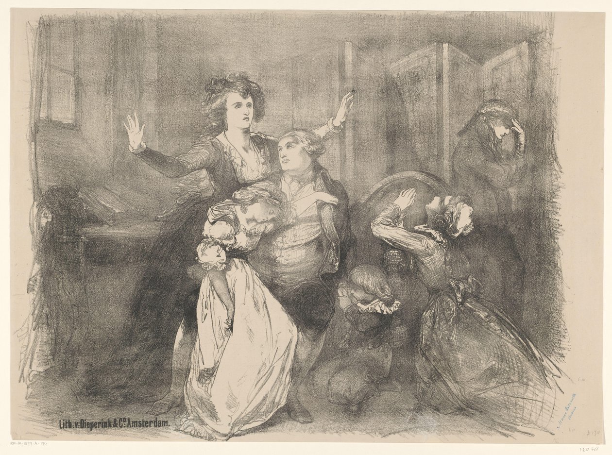 Scene fra scenedrama Marie Antoinette Kunngjøringer om balletter og skuespill fremført i Amsterdam City Theatre (serietittel) av Charles Rochussen