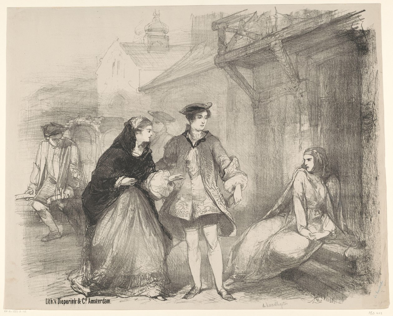 Scene fra stykket The Cardlayer Kunngjøringsbilletter til balletter og skuespill fremført i Amsterdam City Theatre (serietittel) av Charles Rochussen