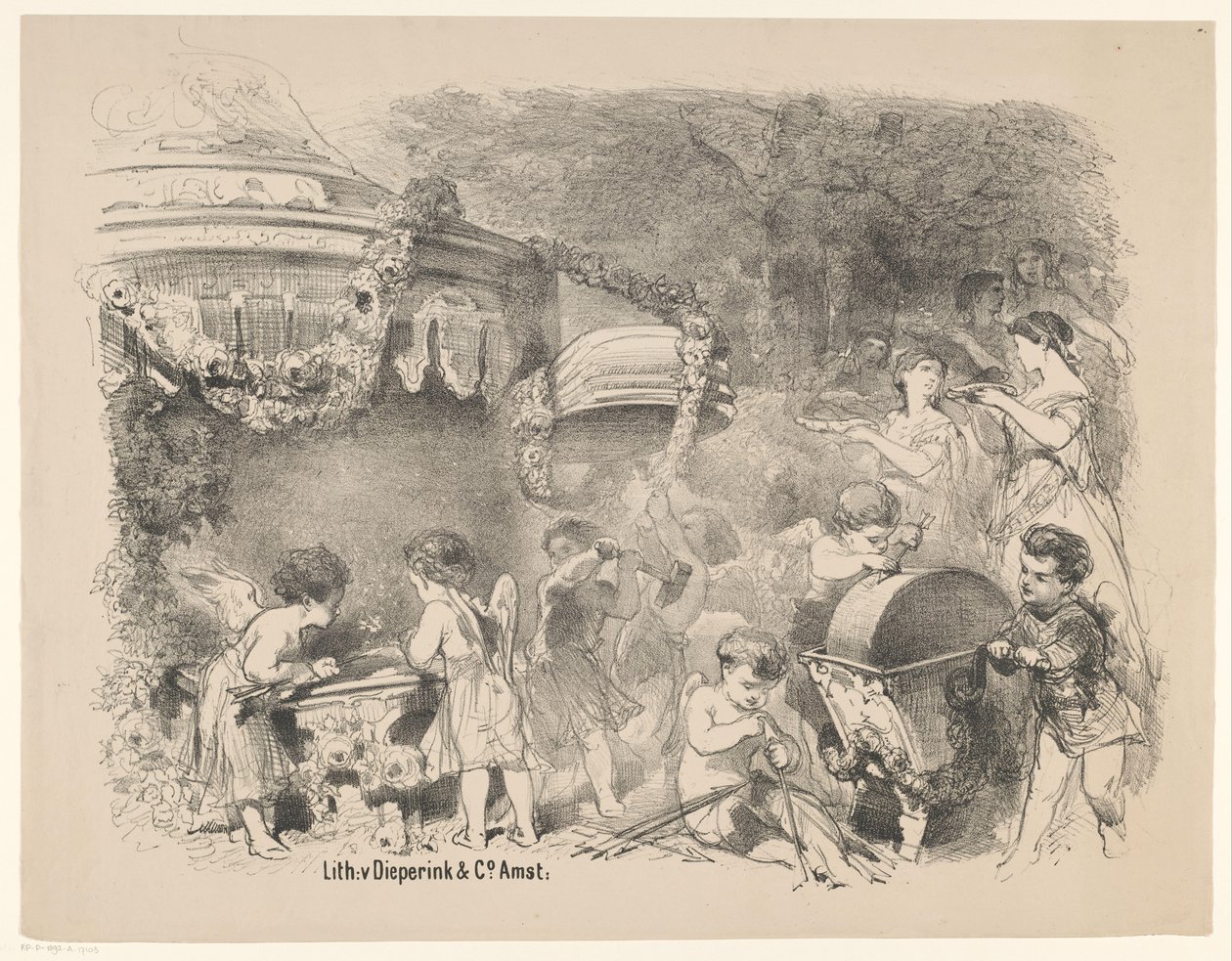 Scene fra stykket Prinsesse uten hjerte Kunngjøringer om balletter og skuespill fremført i Amsterdam City Theatre (serietittel) av Charles Rochussen