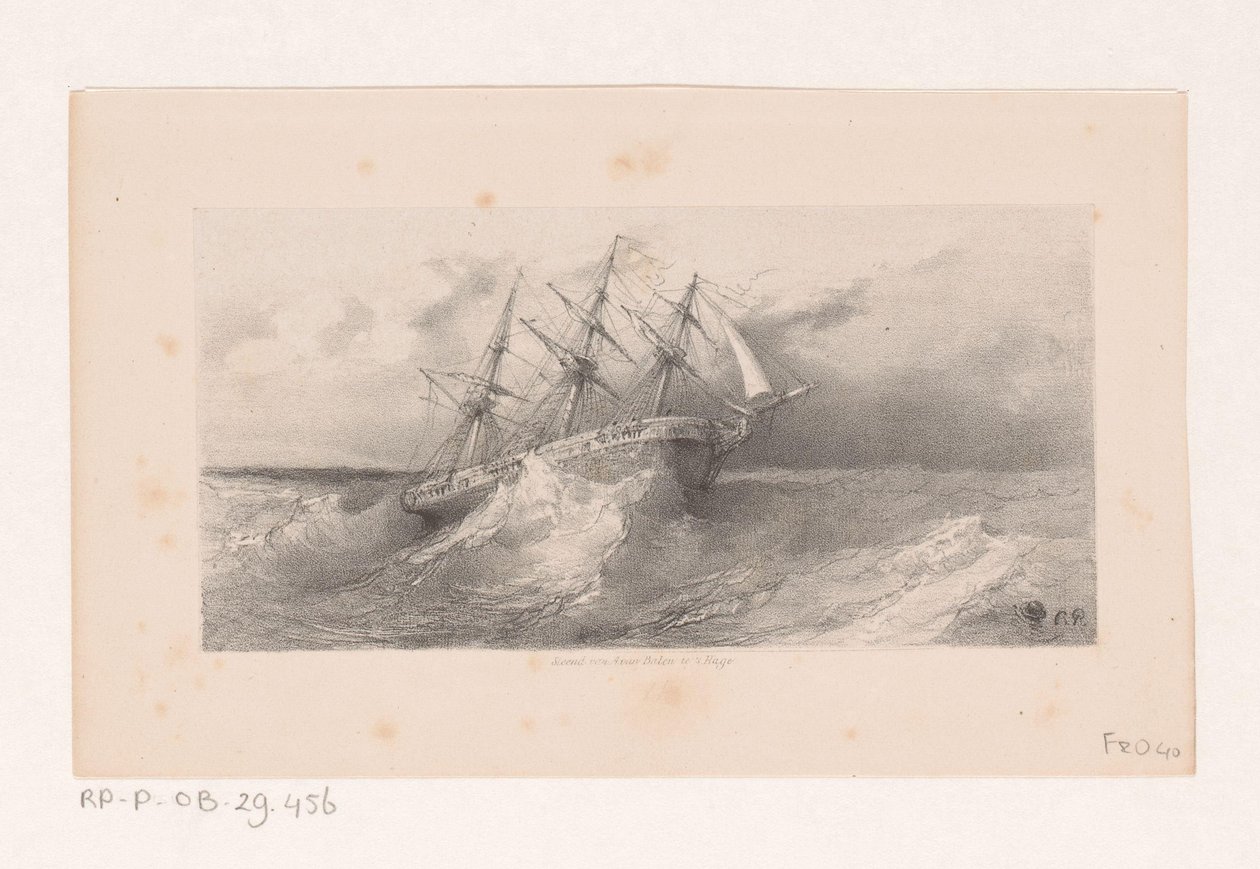 Seilskute i storm på havet av Charles Rochussen
