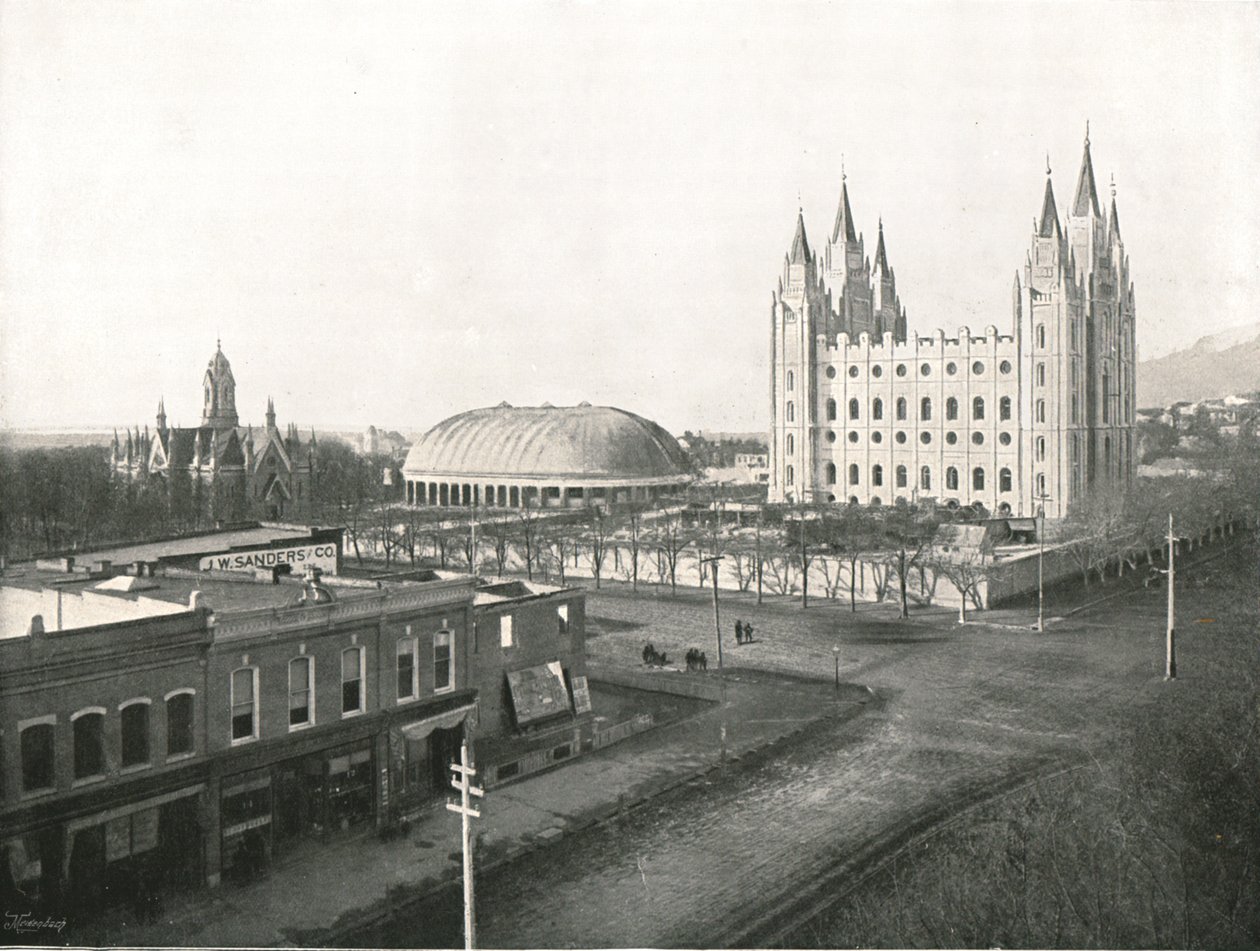 Assembly Hall, Tabernacle and Mormon Temple, Salt Lake City, USA, 1895. av Charles Roscoe Savage