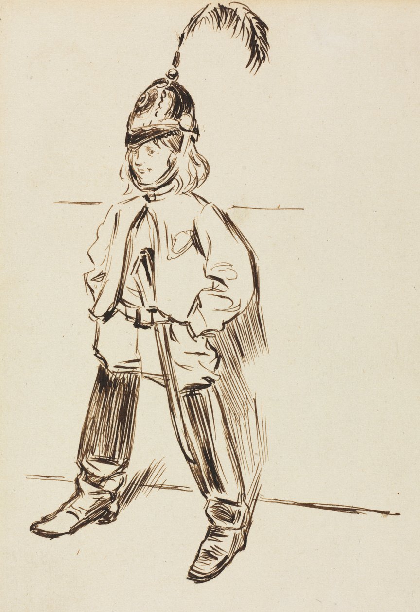 Studie av et barn i hjelm og støvler av Charles Samuel Keene