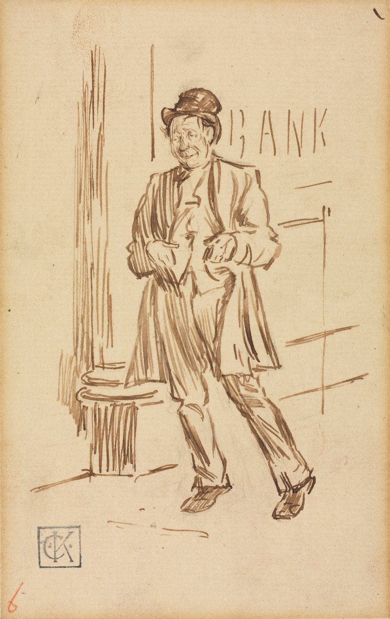 Studie av en beruset mann som passerer en bank av Charles Samuel Keene