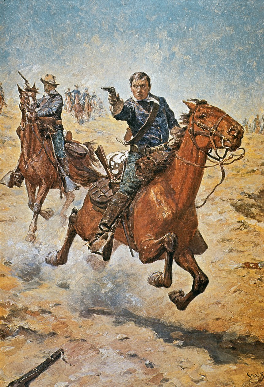 Dead Sure: en amerikansk kavaleritrooper på 1870-tallet (farge litho) av Charles Schreyvogel