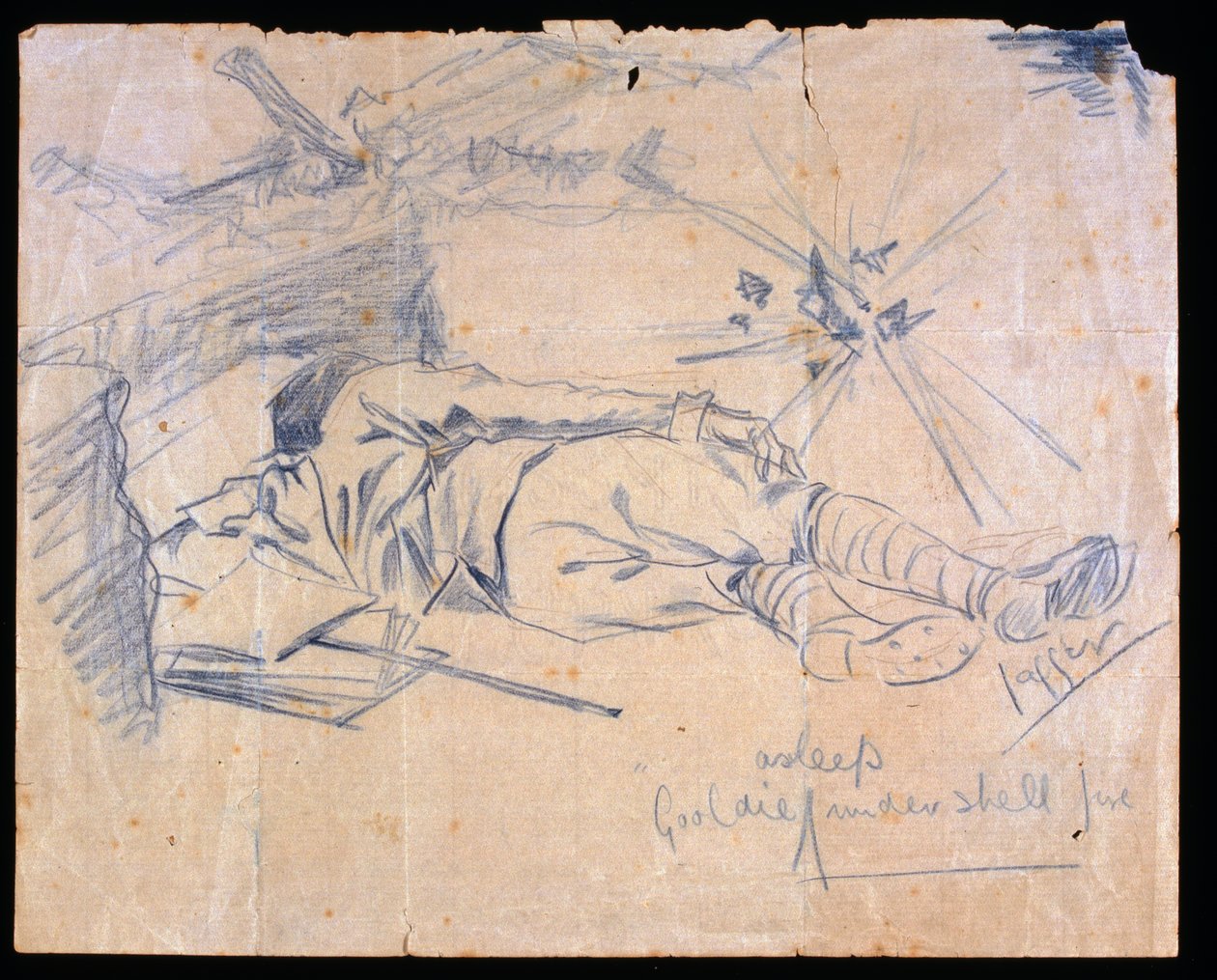 Løytnant Leslie Gooldie sov under granatild, 1915 av Charles Sergeant Jagger