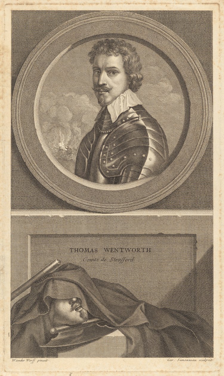 Thomas Wentworth, Comte de Strafford av Charles Simonneau after Adriaen van der Werff after Sir Anthony van Dyck