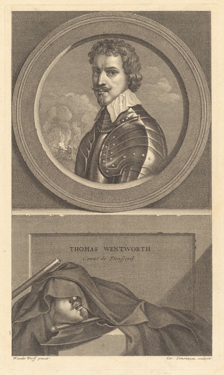 Thomas Wentworth, jarl av Strafford av Charles Simonneau after Adriaen van der Werff after Sir Anthony van Dyck