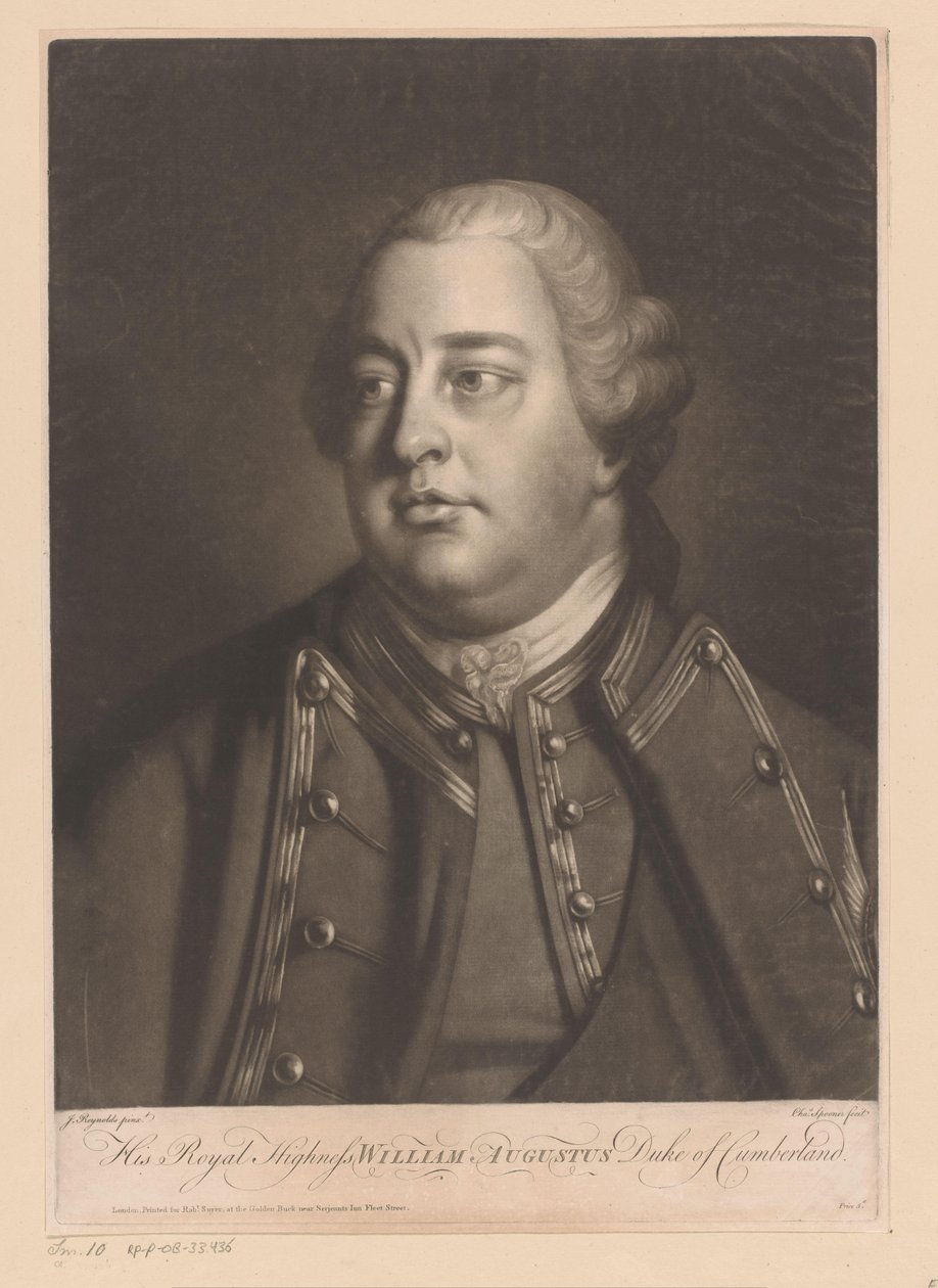 Portrett van Willem Augustus van Cumberland Hans Kongelige Høyhet William Augustus hertug av Cumberland (tittel på objekt) av Charles Spooner
