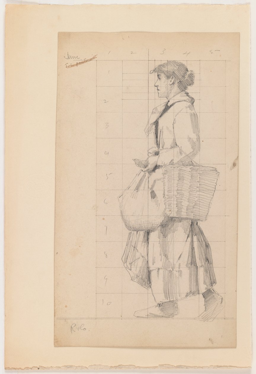 Fransk bondekvinne (grafitt på freamvevet papir) av Charles Sprague Pearce