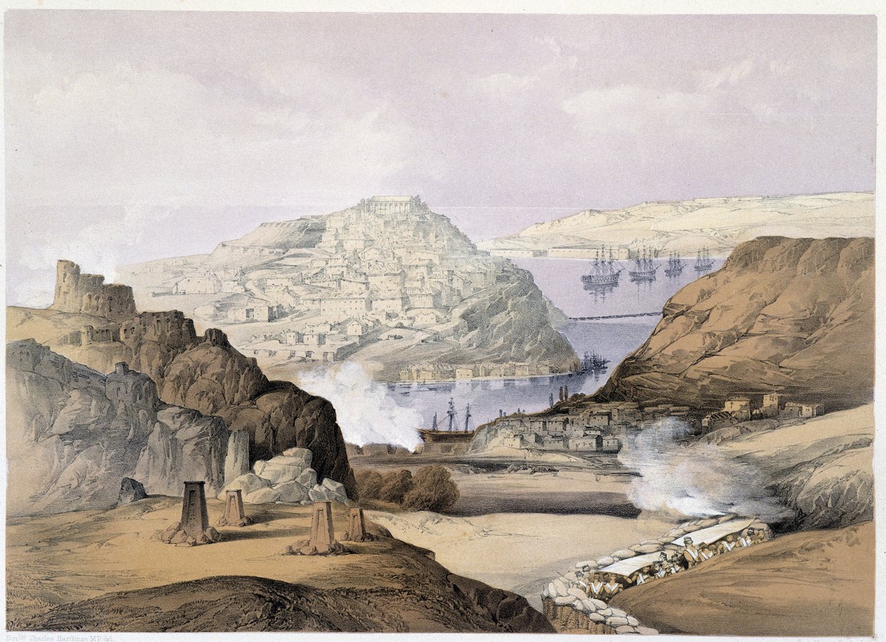 Byen Sebastopol i "" Sevastopol"" av Ch.Hardinge. Litho av Vincent Brooks, d. London 1855 Henry Graves. av Charles Stewart Hardinge