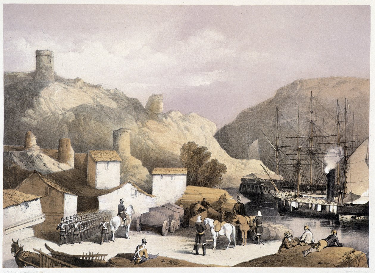 Balaclava havn i "" Sebastopol"" av Ch.Hardinge. Litho av Vincent Brooks, d. London 1855 Henry Graves. av Charles Stewart Hardinge