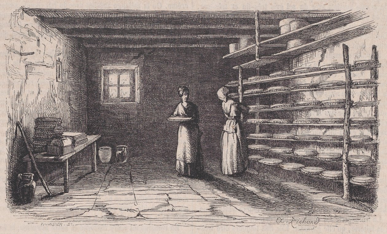 En ostefabrikk, fra Magasin Pittoresque, ca. 1852. av Charles Tamisier