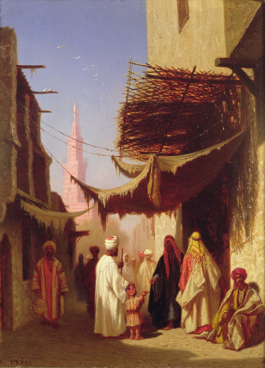 Gatescene, Kairo av Charles Theodore  Frere