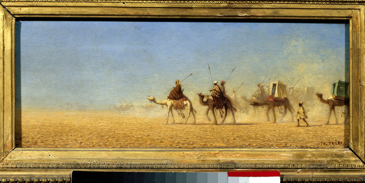Caravan krysser ørkenen. Maleri av Charles Theodore Frere dit Bey Frere (1814-1888) av Charles Theodore  Frere