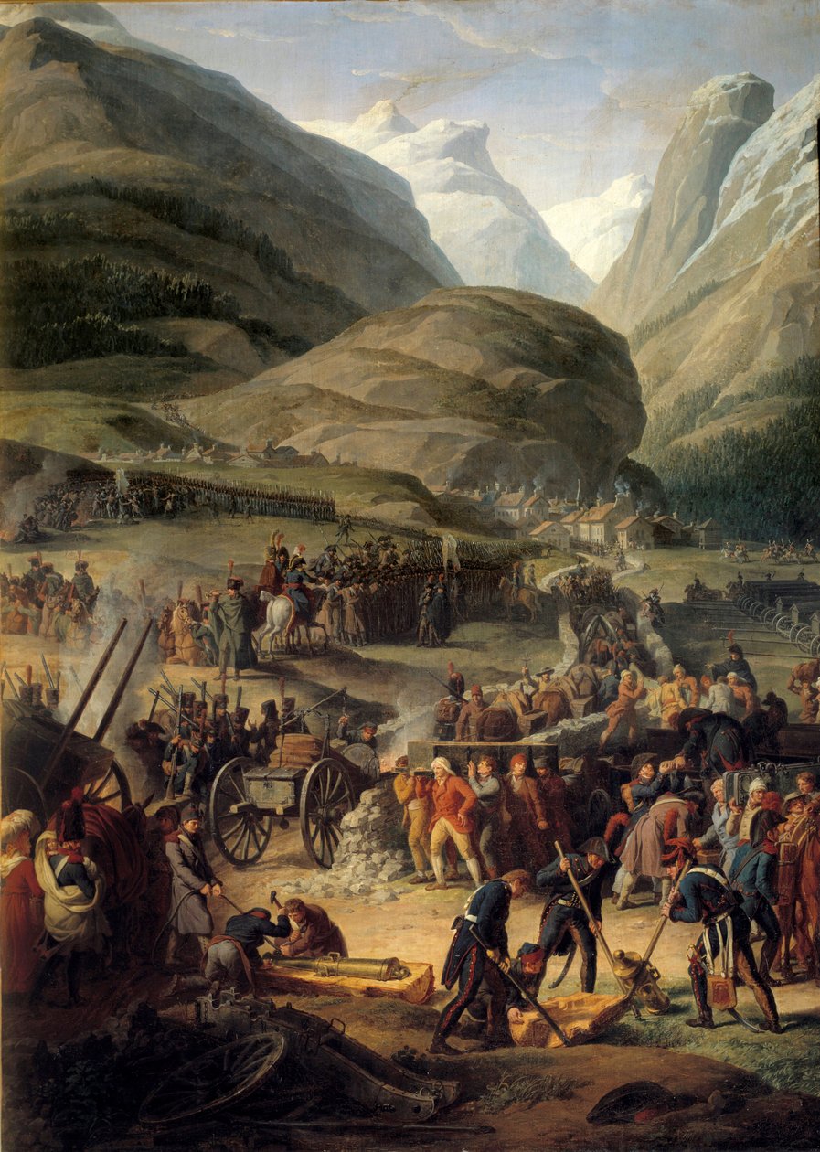 Den franske hæren ved Bourg Saint Pierre for kryssingen av Grand Saint-Bernard (Great Saint Bernard) den 20.05.1800 - Maleri av Charles Thevenin (1764-1838) av Charles Thevenin