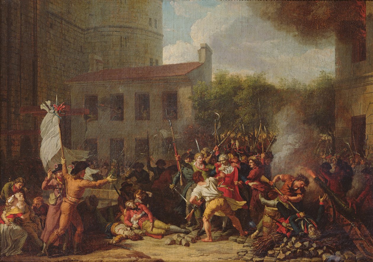 Stormingen av Bastillen og arrestasjonen av Joseph Delaunay (1752-94) 14. juli 1789 av Charles Thevenin