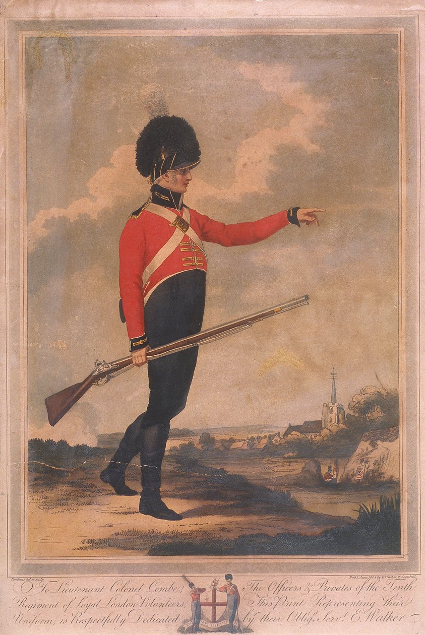 Militærfigur iført uniformen til det tiende regimentet til Loyal London Volunteers, 1804 av Charles Tomkins