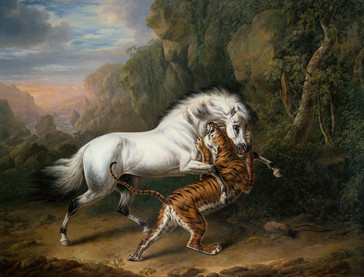 En tiger angriper en arabisk hingst, 1824 av Charles Towne