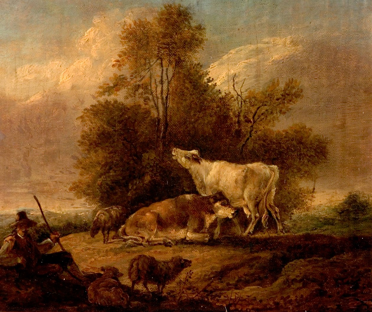 Landskap med storfe og figurer av Charles Towne