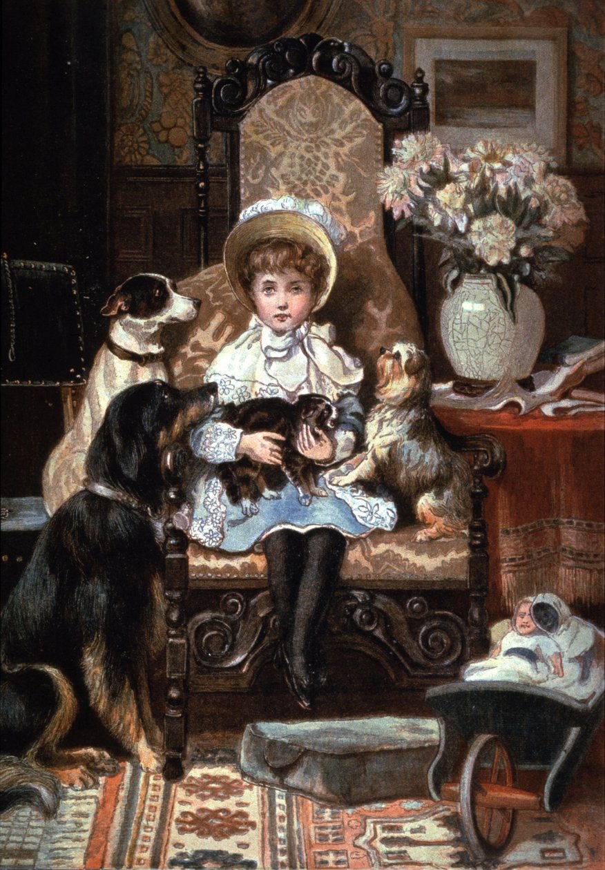 Doddy og kjæledyret hennes, ca. 1885 (illustrasjon) av Charles Trevor (after) Garland