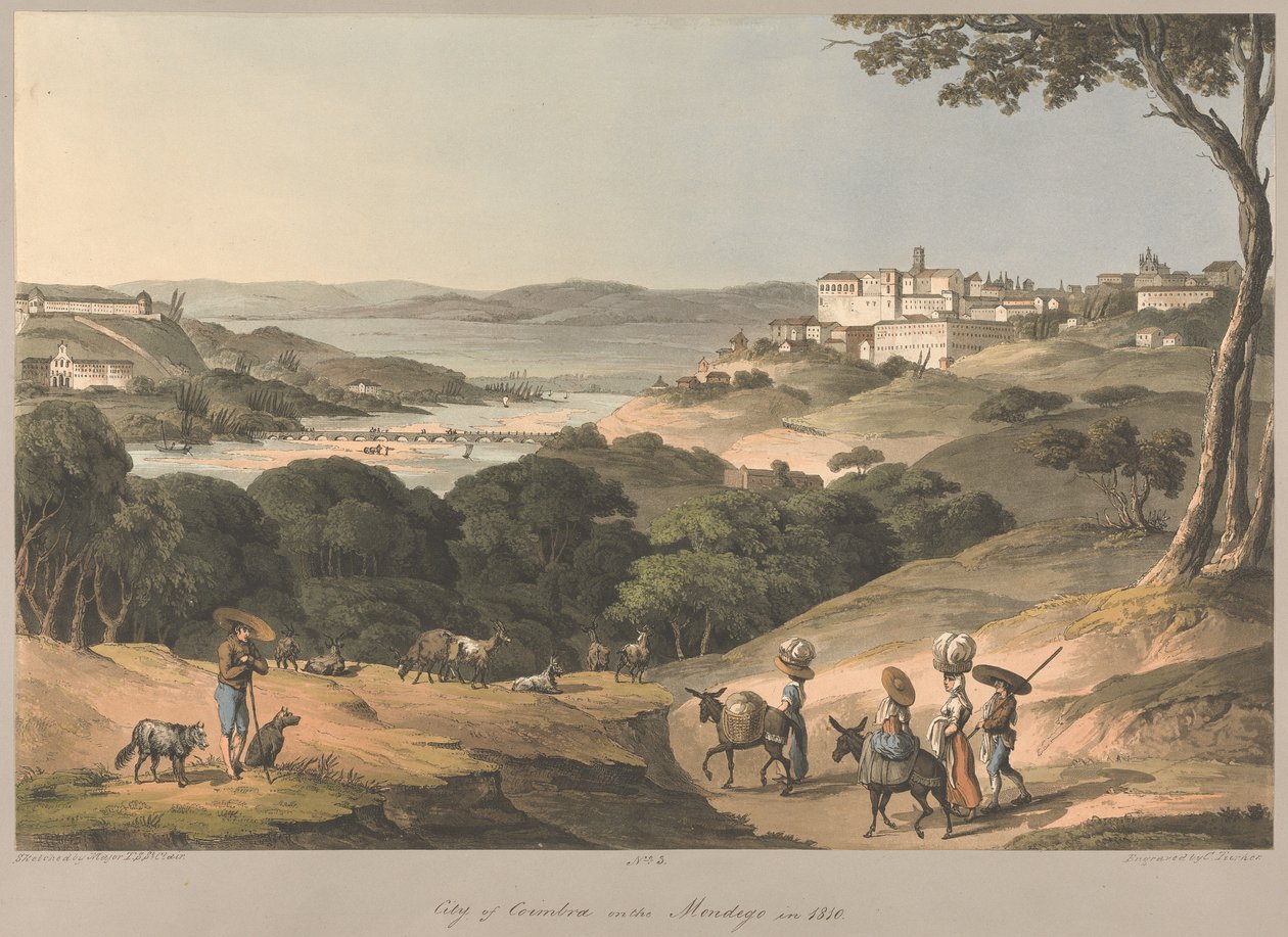 Nr. 3  Byen Coimbra ved elven Mondego i 1810 av Charles Turner