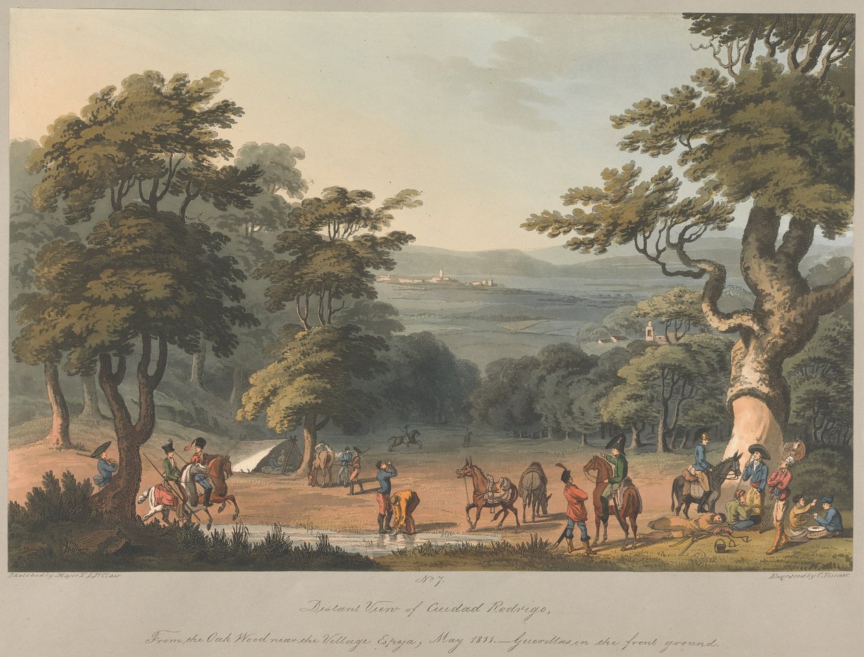 Nr. 7 Fjernutsikt over Cuidad Rodrigo fra eikeskogen nær landsbyen Espeja, mars 1811 av Charles Turner