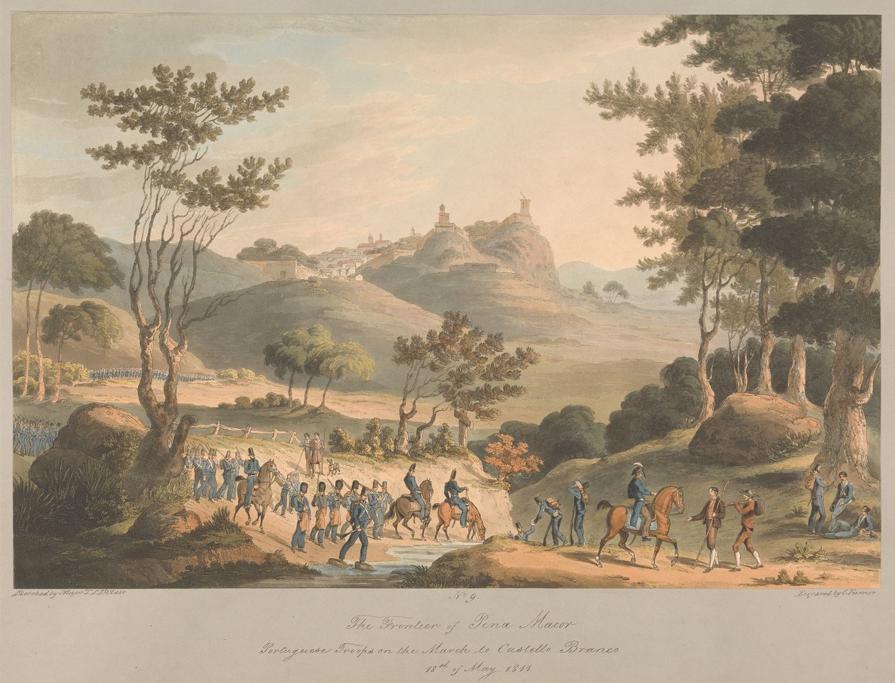 Nr. 9 Grensen til Pina Macor. Portugisiske tropper på marsj mot Costello Branco, 18. mai 1811 av Charles Turner