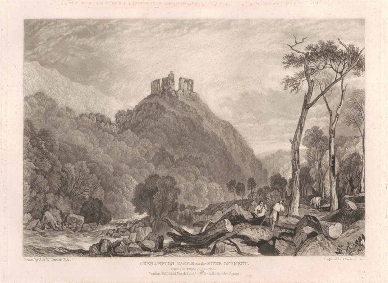 Okehampton Castle ved elven Okement av Charles Turner