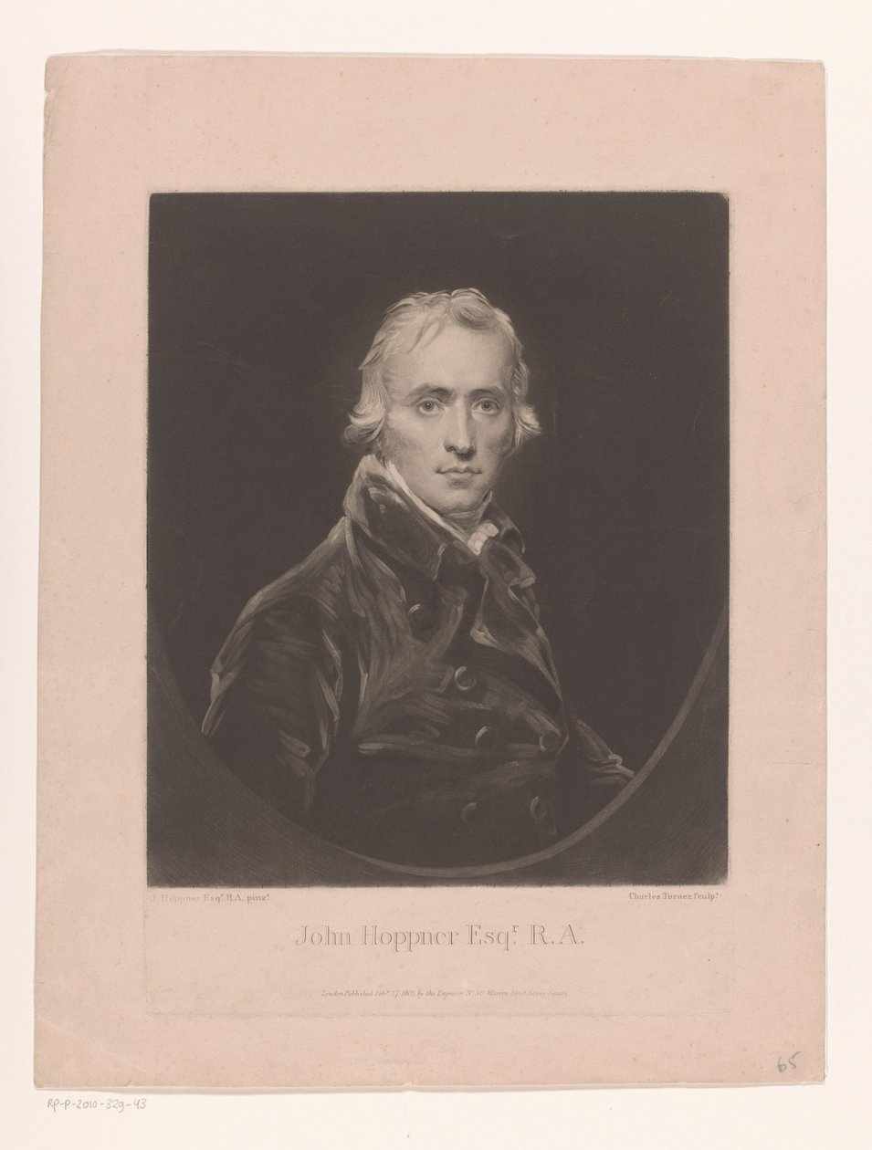 Portrett av John Hoppner John Hoppner Esqr. R.A. (tittel på objekt) av Charles Turner
