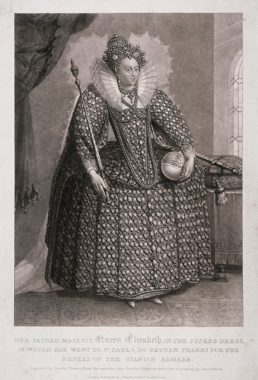 Dronning Elizabeth I holder septer og kule, 1868 av Charles Turner