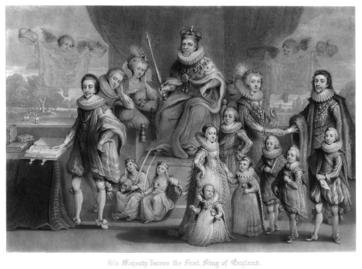 Familien til kong James I av England, Skottland og Irland, 1816. av Charles Turner