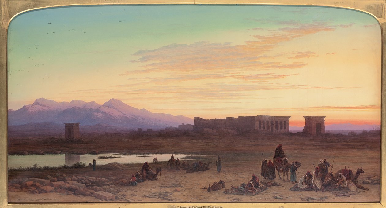 Beduinleir foran Hathor-tempelet i Dendera, Egypt, 1867 av Charles Vacher