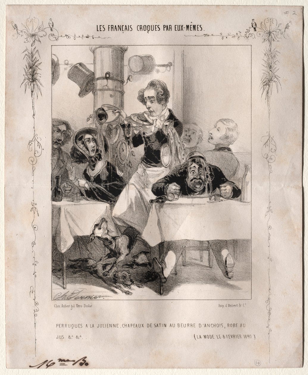 The French Sketched by Themselves: Wigs a la Julienne, Satin Hats, 1840. av Charles Vernier