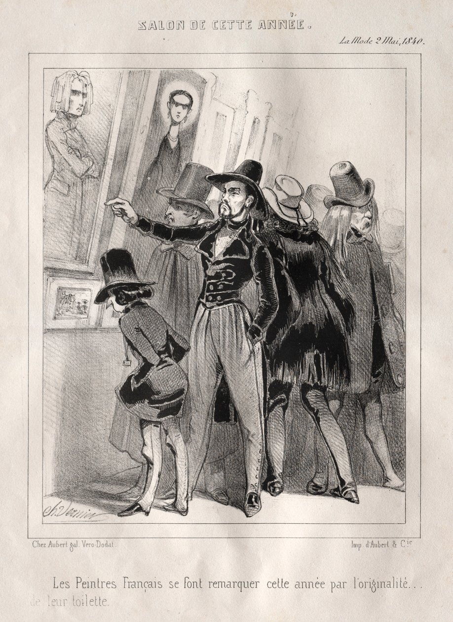 De franske malerne skiller seg ut i år for originaliteten til toalettet sitt, 1840. av Charles Vernier